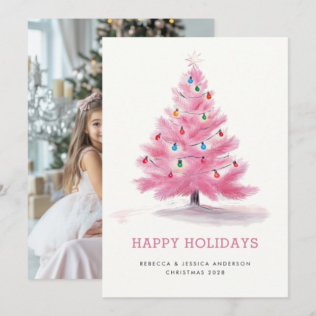 Árbol de Navidad rosa foto Personalizado moderna (Anverso / Reverso)