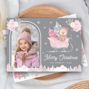 Árbol de Navidad Rosa Oso Lindo Arco Foto Gris
