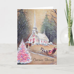 Árbol de Navidad Rosa Vintage Iglesia Campestre