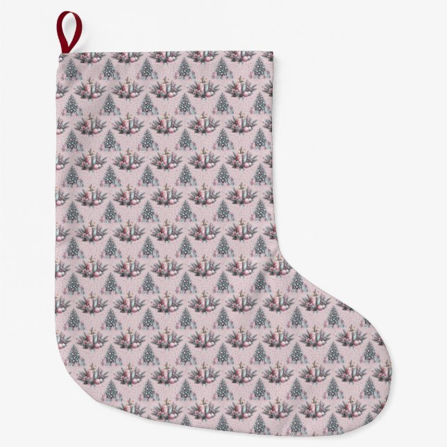 Árbol de Navidad rosa y calcetines de Navidad con  (Anverso)