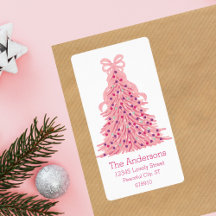 Árbol de Navidad Rosa y Etiqueta de Dirección de D
