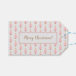 Árbol de Navidad rosa y etiqueta de regalo de estr
