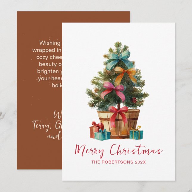 Árbol de Navidad Rústico con Lazos Coloridos (Anverso / Reverso)