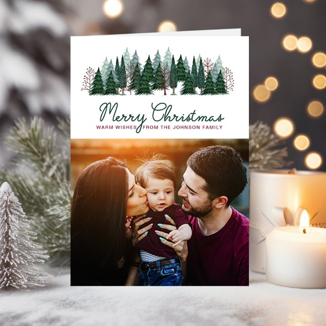 Árbol de Navidad rústico familiar  (Rustic Family Photo Christmas Pine Tree Holiday Card)