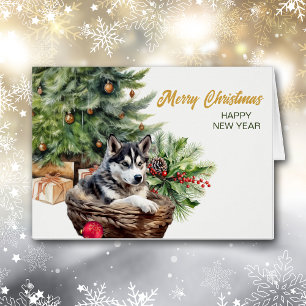 Árbol de Navidad Siberian Husky Dog Wicker Basket