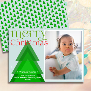 Árbol de Navidad simple tarjeta fotográfica azul p