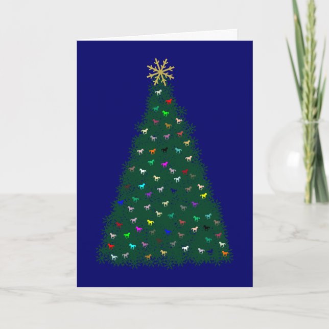 Árbol de Navidad verde, caballos multicolor, azul  (Anverso)