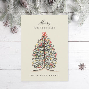 Árbol de Navidad victoriano con acuarela ilustrada