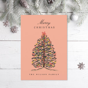 Árbol de Navidad victoriano con acuarela ilustrada