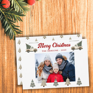 Árbol de Navidad Vintage en Camioneta Foto Familia