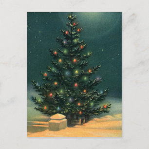 Árbol de Navidad Vintage por la Noche con Luces y 