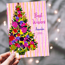 Árbol de Navidad vintage saludo de año nuevo