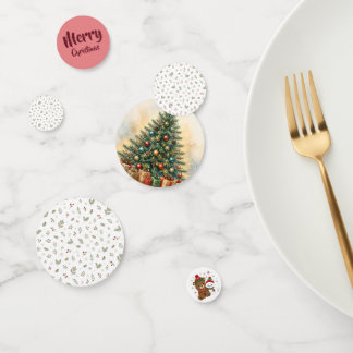 Árbol de Navidad Vintage y Confeti de Mesa con Oso