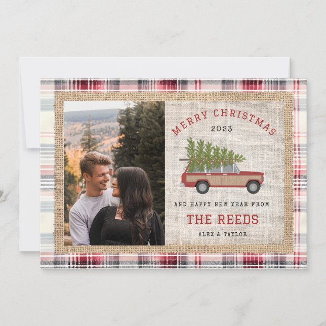 Árbol de Navidad Wood Wagon Car Photo Tartan Plant (Anverso)