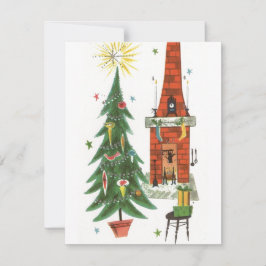 Árbol de Navidad y chimenea vintage de la década d