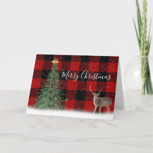 Árbol de Navidad y ciervo en tarjeta de reposición