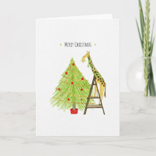 Árbol de Navidad y jirafa en una escalera