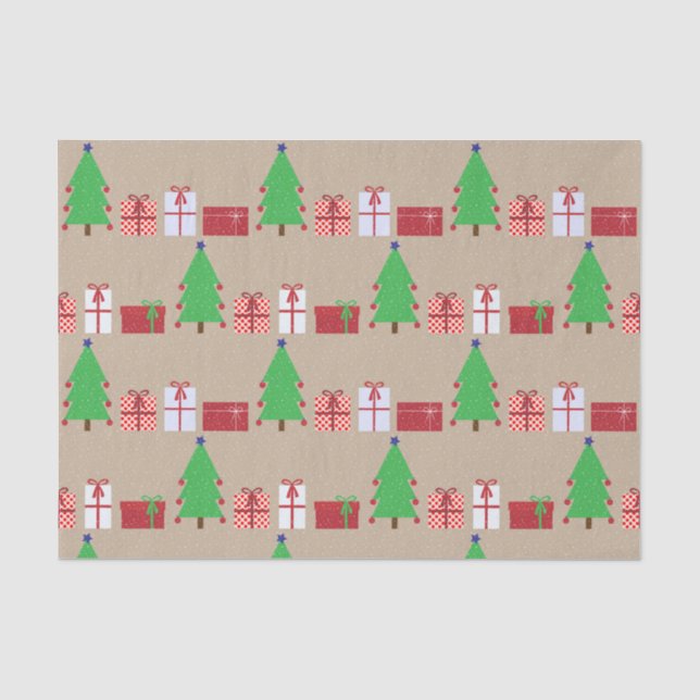 Árbol de Navidad y regalos en papel de tejidos pek (Anverso)