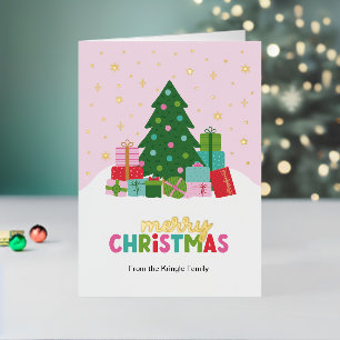 Árbol de Navidad y Regalos en Rosa Pastel Feliz Na