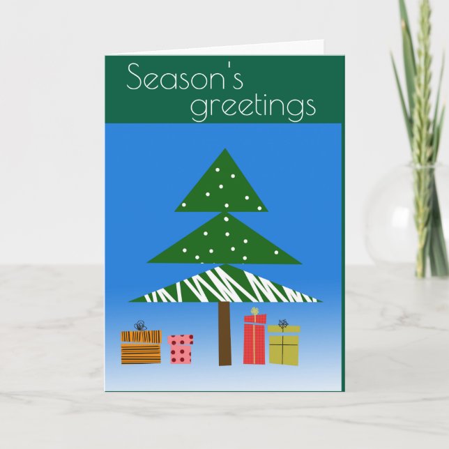 Árbol de Navidad y regalos, saludos de temporada (Anverso)