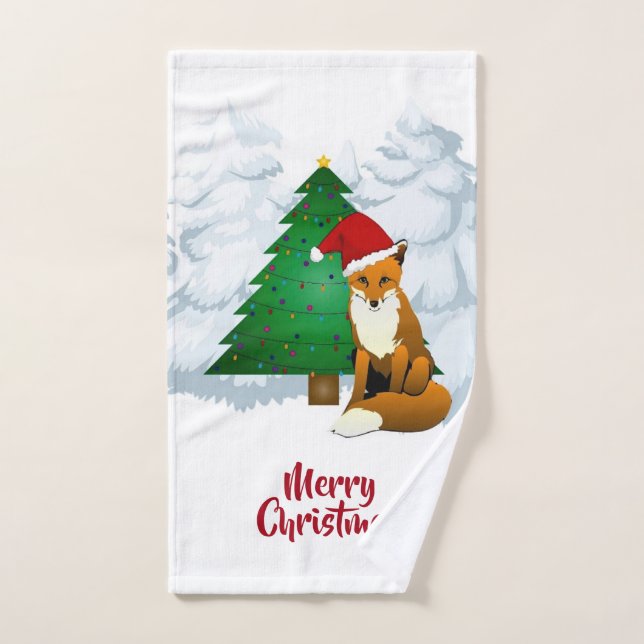 Árbol de Navidad y Santa Fox - Toalla de mano blan (Toalla de mano)
