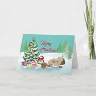 Árbol de Navidad y tarjeta de vacaciones de la pla