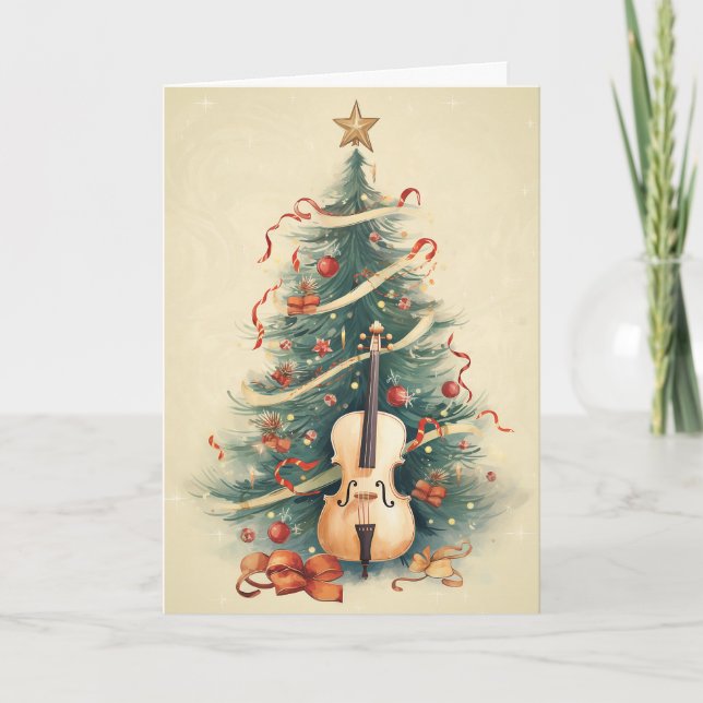 Árbol de Navidad y violonchelo de pergamino antigu (Anverso)