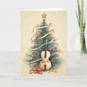 Árbol de Navidad y violonchelo de pergamino antigu