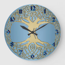Árbol de nudo celta azul y dorado del reloj de la