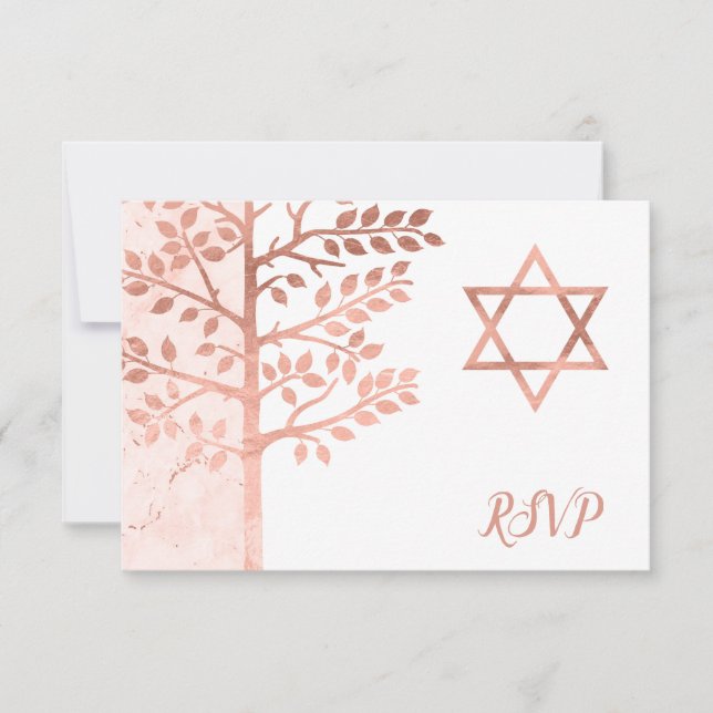 Árbol de oro Rosa de Bat de la Vida Mitzvah RSVP (Anverso)