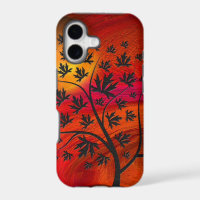Árbol de otoño y arte abstracto de luna