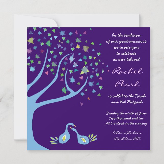 Árbol de pájaros muertos por invitación a Mitzvah (Anverso)