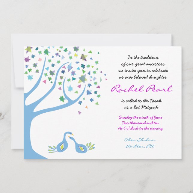 Árbol de pájaros muertos por invitación a Mitzvah (Anverso)