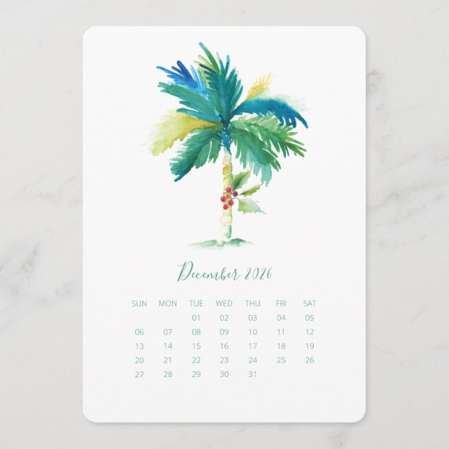 Árbol de palmas de tarjetas de calendario de dicie (Anverso)
