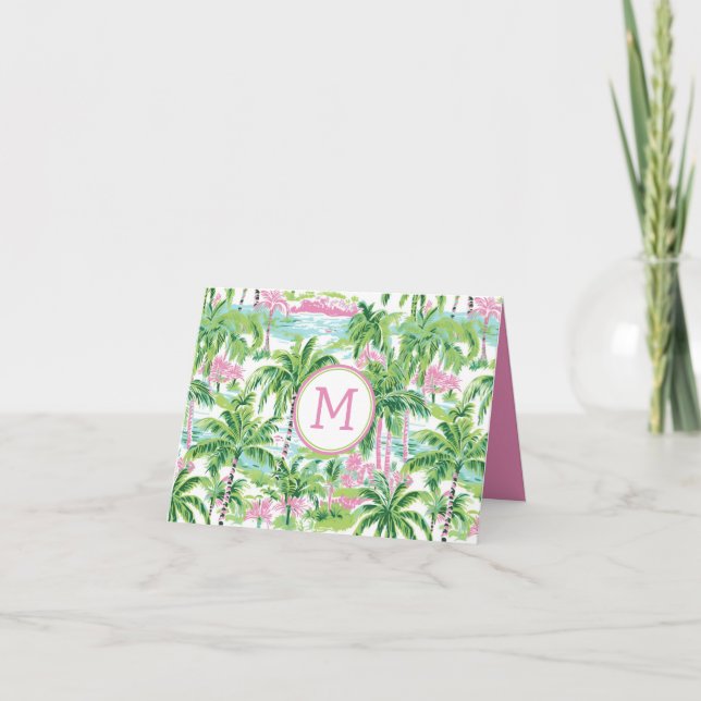 Árbol de palmas tropicales verde y rosa precoz (Anverso)