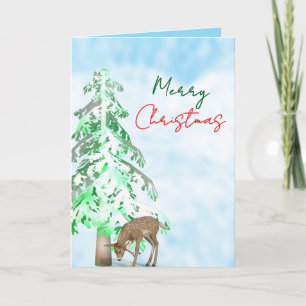 Árbol de pinos, ciervo, tarjetas de Navidades de n