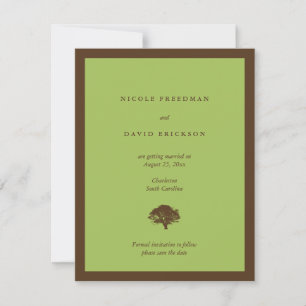 Árbol de roble de invitación verde boda guardar la