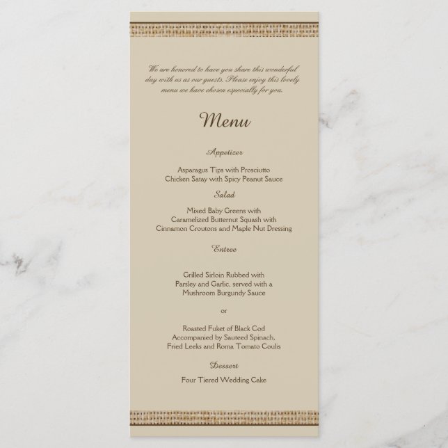 Árbol de roble en el menú Boda Burlap (Anverso)