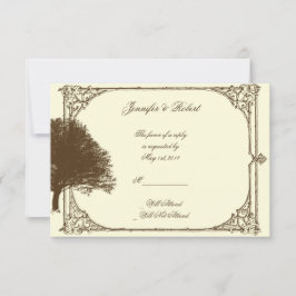 Árbol de roble marrón vintage en tarjeta de respue