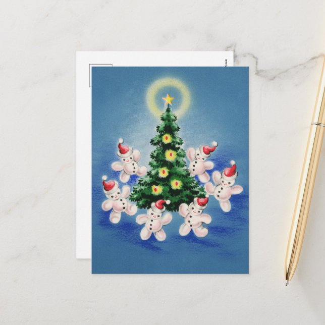 árbol de snowman de Navidad retro festivo (Anverso/Reverso In Situ)