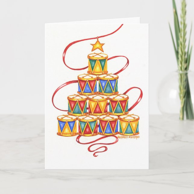Árbol De Tambores De Navidad Tarjetas De Saludo (Anverso)