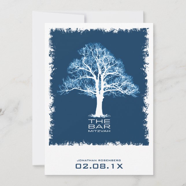 Árbol de vida Bar Mitzvah Invitación Marina Azul (Anverso)
