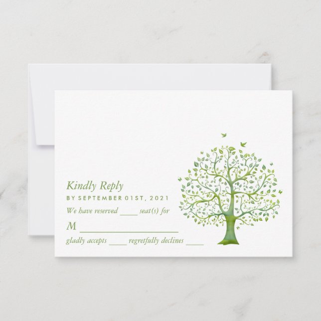 Árbol de vida, elegante carta RSVP de boda (Anverso)