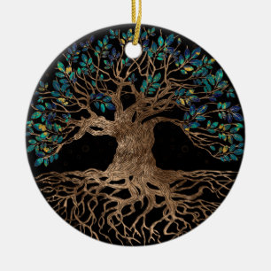 Árbol de vida - Ornamento Yggdrasil de oro y már