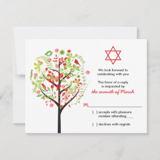 Árbol de vida Red Green Bat Mitzvah RSVP Tarjeta d