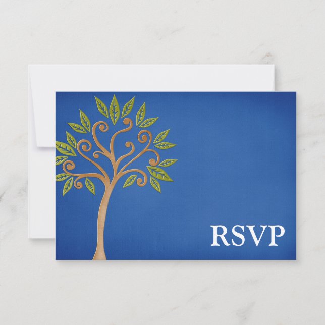 Árbol de vida Swirls Blue Bar Mitzvah RSVP (Anverso)