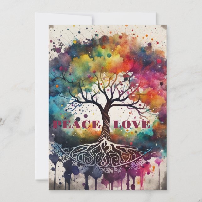 ÁRBOL DE VIDA. Tarjeta de paz, amor (editable) (Anverso)