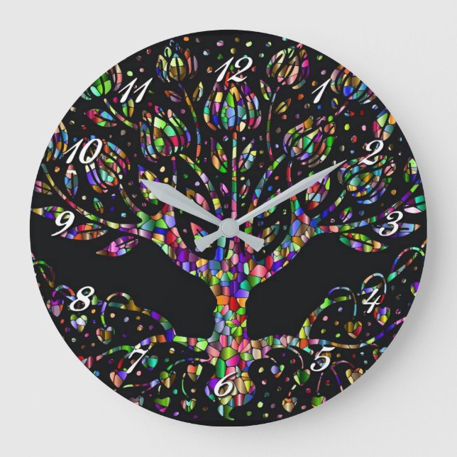 Árbol De Vidrio Fundido Faux Del Reloj Redondo De  (Anverso)