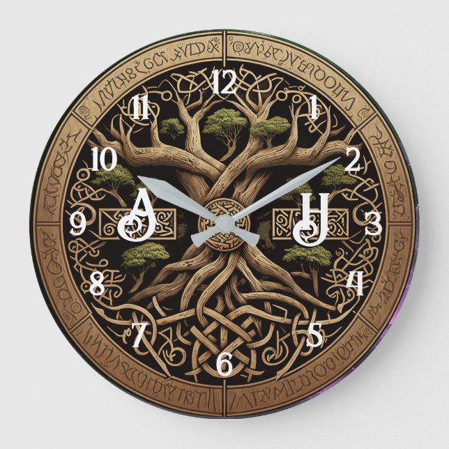 Árbol de Viking Yggdrasil de Vida Gran Reloj (Anverso)
