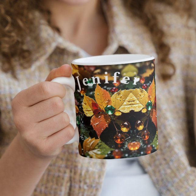 Árbol deja en taza de café lluvioso (Subido por el creador)